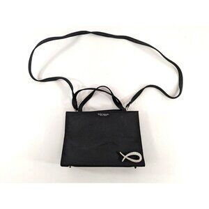 Kate Spade New York Small Crossbody Handbag Purse Black Canvas Gemstone Brooch